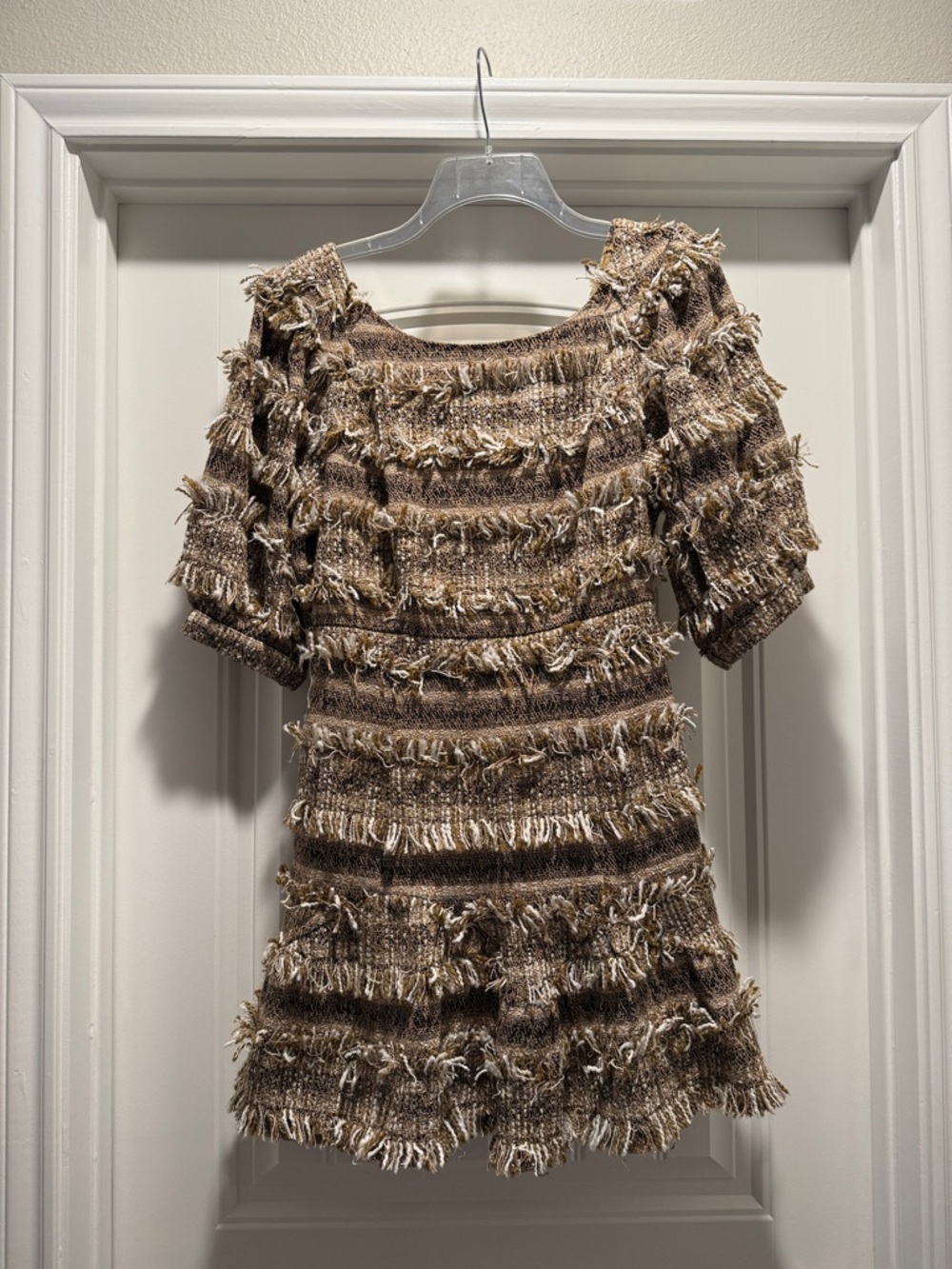 Love Shack Fancy Lena gold tweed mini Dress